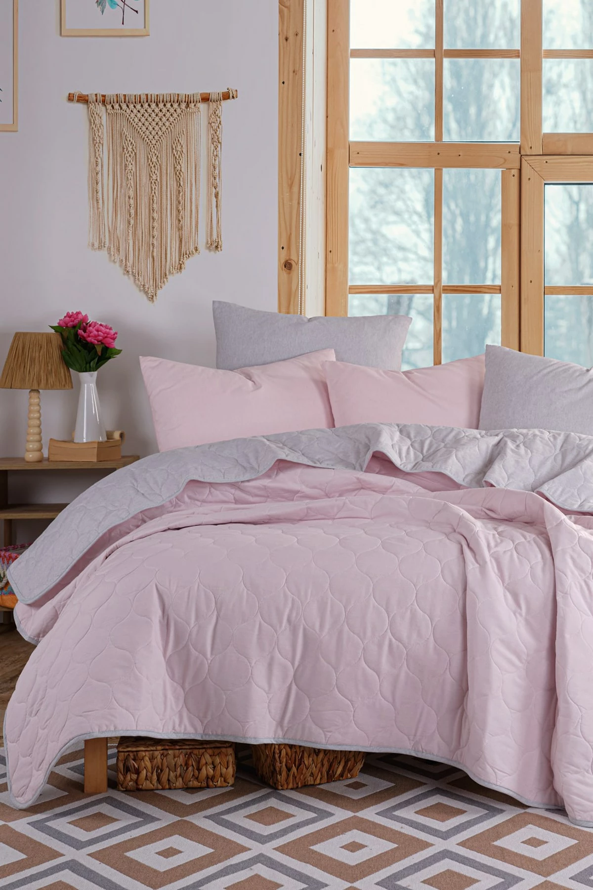 Jorgan i vetëm, ngjyrë pluhur dhe gri, L'essentiel