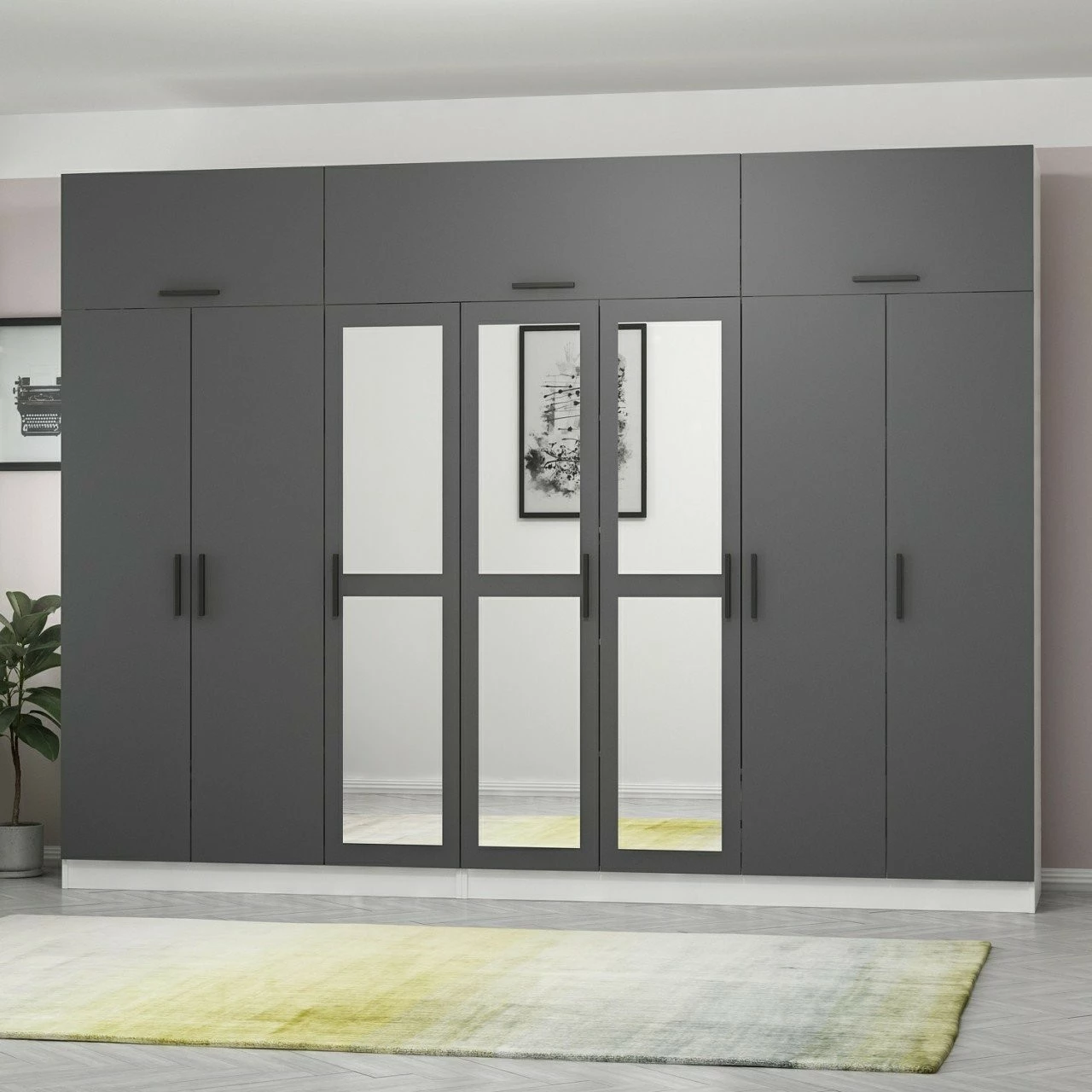 Dollap Skye Decor, anthracit-bardhë, 315x235x52cm