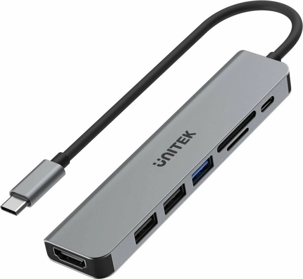 Hub USB-C Unitek uHUB S7+ H1118A 7-në-1 Power Delivery 100W, argjendtë