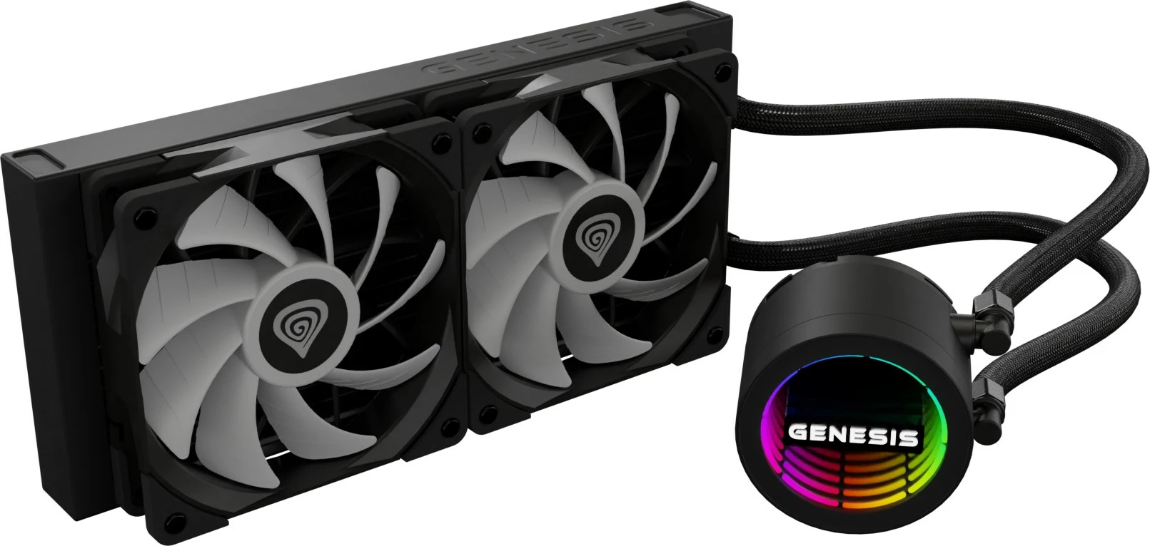Kasë ftohëse me ujë GENESIS NLG-2319 për procesor, 2 ventilatorë, RGB, e zezë