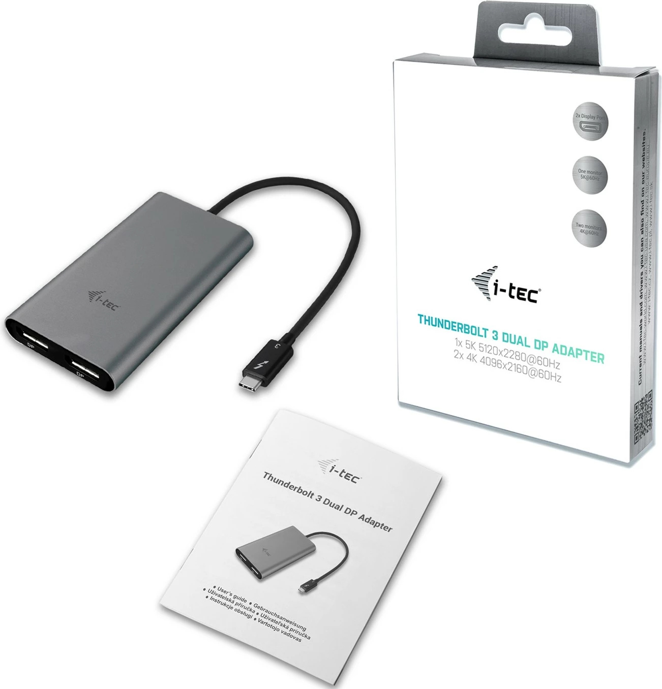 Adapter video I-Tec TB3 Dual DP, Thunderbolt 3, dy porta DP, gri