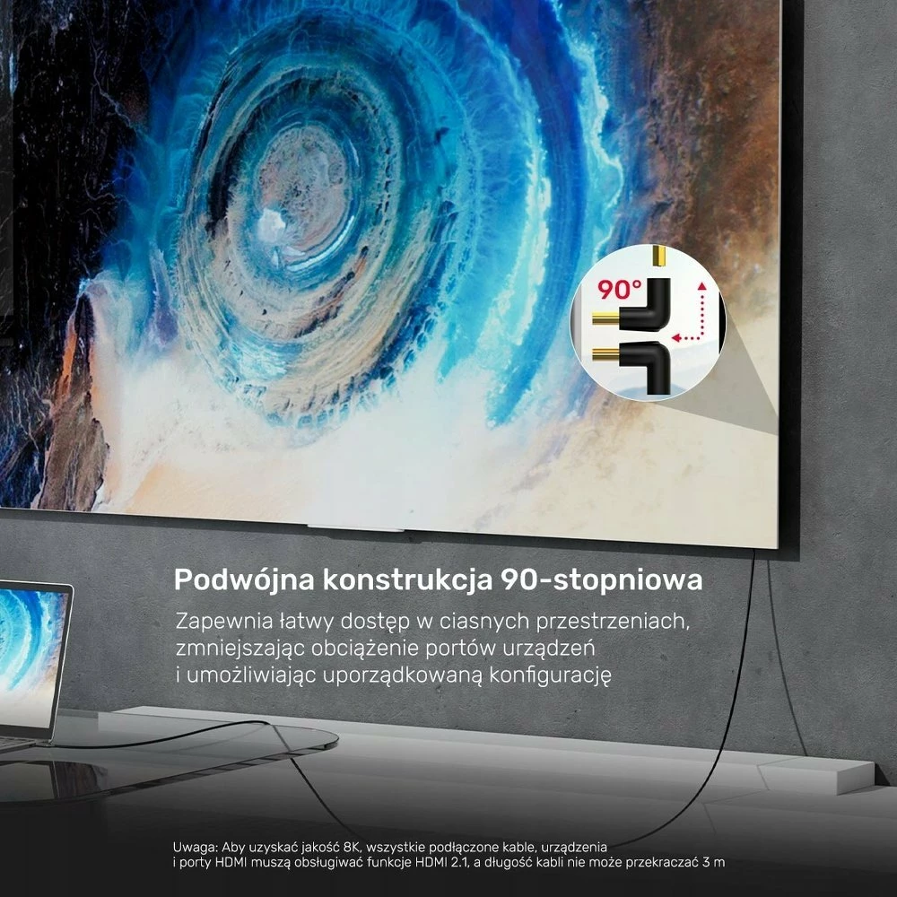 Adapter HDMI këndor Unitek A1046ABK03 8K HDMI 2.1 48Gbps 90°/270°, i zi