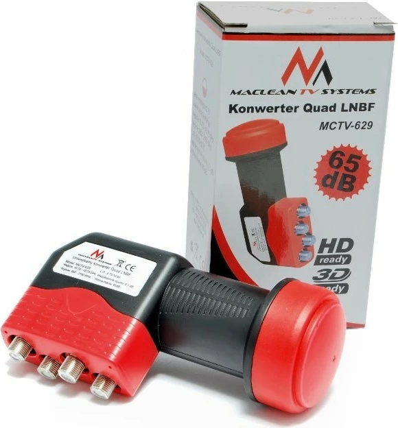 Konvertues satelitor Quad Maclean MCTV-629, 65 dB, zi/kuqe