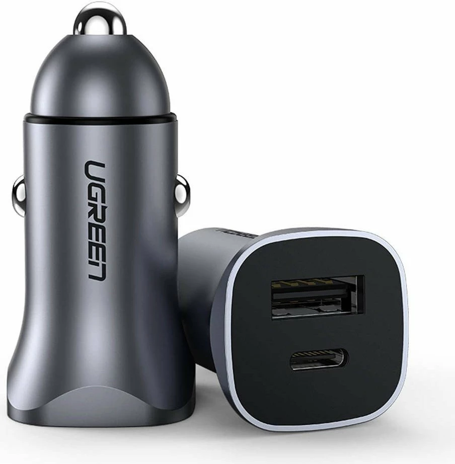 Karikues veture Ugreen CD130 18W 1x USB-A + 1x USB-C 3.4A 12/24V Quick Charge, gri (UGR1206GRY)