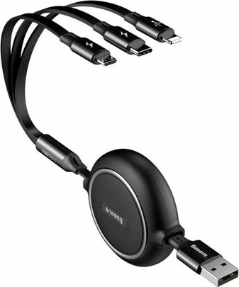 Kabl USB Baseus 46956 1.2 m USB-A në USB-C + microUSB + Lightning, i zi
