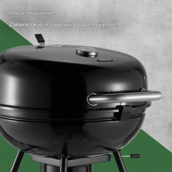 Skara kettle me qymyr VONHAUS 2500934, diametër 53.5 cm, me kapak e termometër, e zezë