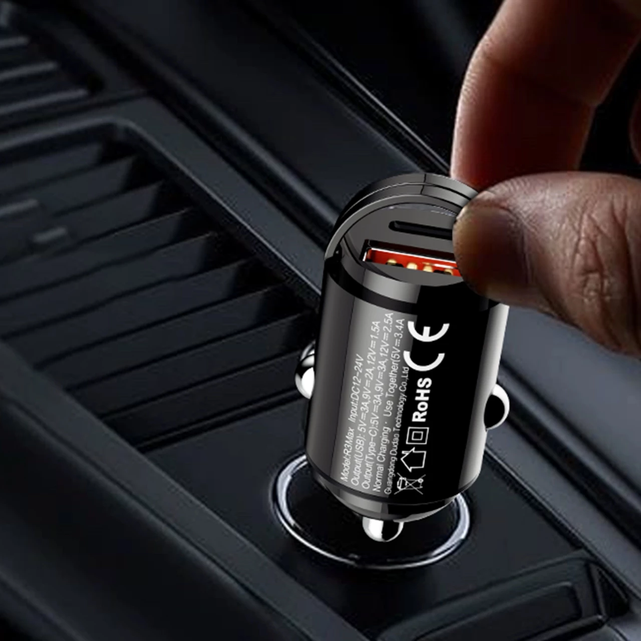 Karikues mini për veturë Dudao R3MAX, 48W, USB-C/USB-A, i zi