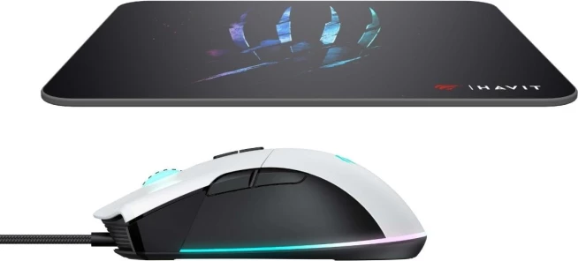 Set Maus + Mauspad HAVIT MS1037CM, 7200 DPI, RGB, me kabllo, 7 butona, bardhë/zi