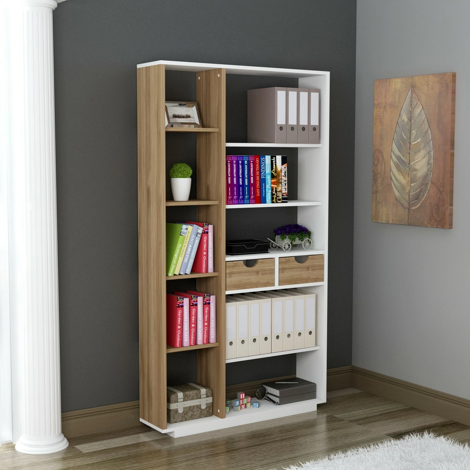 Raft librash Hanah Home, Luma, ngjyrë e bardhë dhe arre