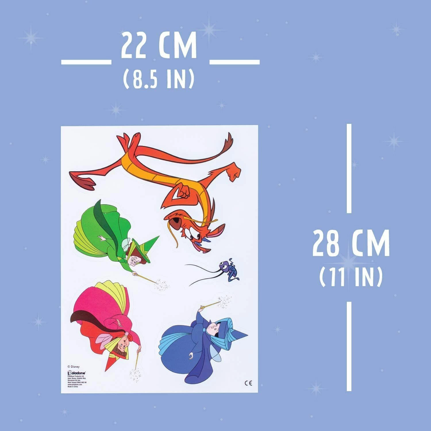 Stikerë muri Paladone Disney Classic Character Wall Decals, vinil të heqshme e rezistente në ujë, mbi 20 copë, 6 fletë