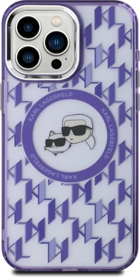 Mbështjellës Karl Lagerfeld IML Monogram Karl & Choupette Head MagSafe për iPhone 15 Pro Max, vjollcë