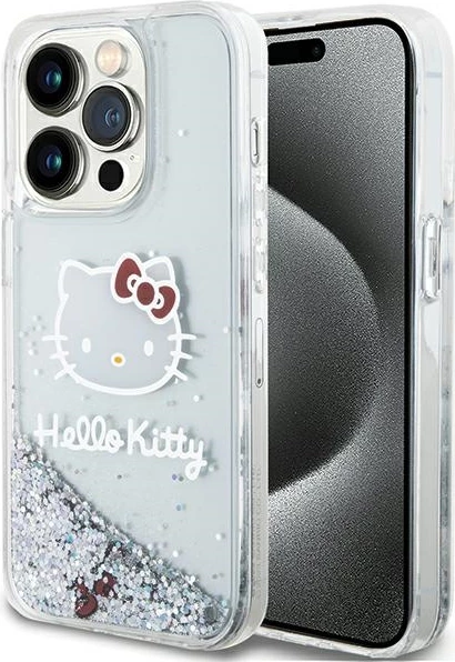 Mbështjellës Hello Kitty Liquid Glitter Charms Kitty Head për iPhone 13 Pro Max, argjendtë