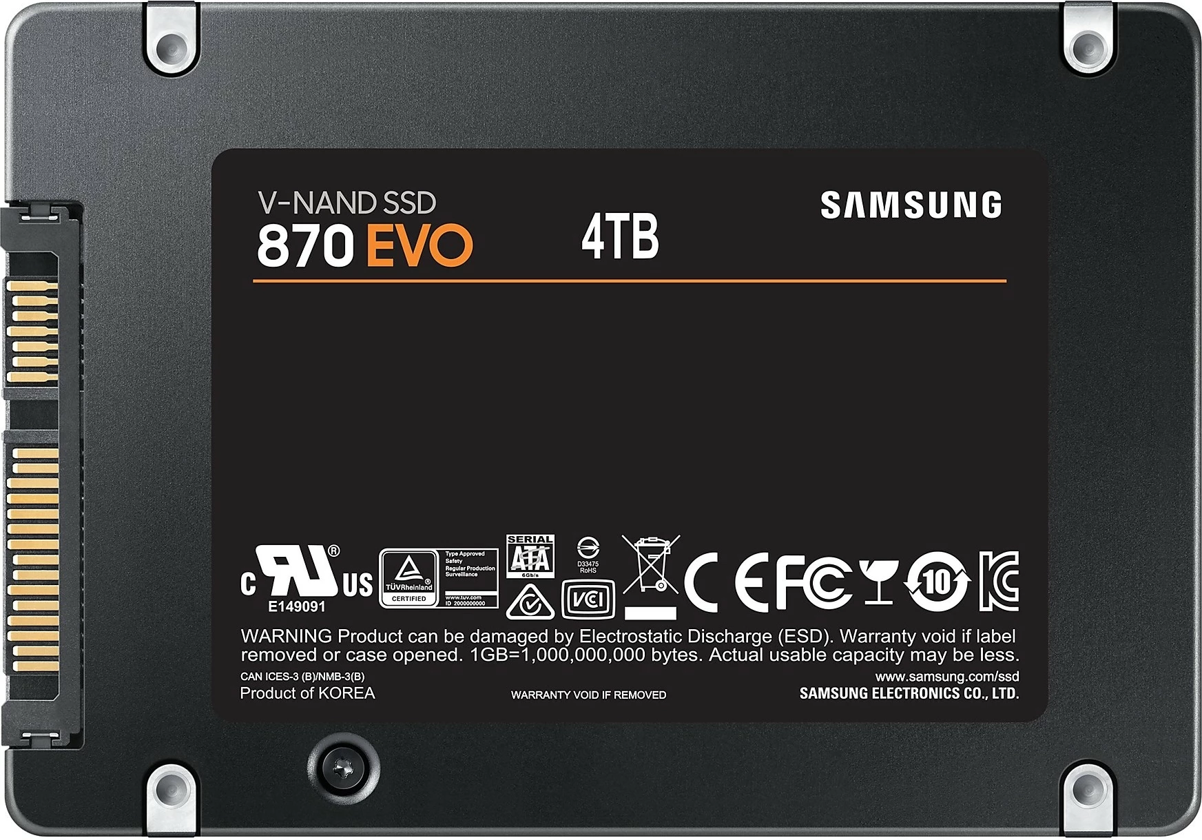 SSD Samsung 870 EVO, 4 TB, 2.5", 560 MB/s, 6 Gbit/s, e zezë