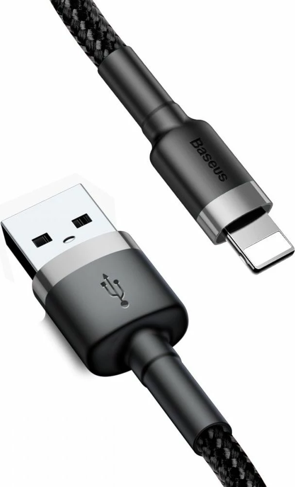 Kabllo USB-A në Lightning Baseus 0.5 m 2.4A USB 2.0, e thurur najlon, zi-gri