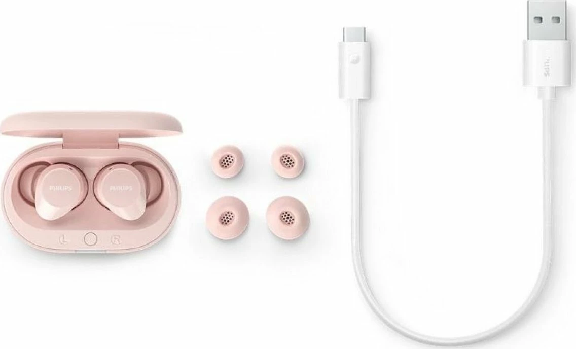 Kufje Philips TAT1209PK/00, true wireless Bluetooth, in-ear, mikrofon, IPX4, 6+12 h, rozë, set me kuti karikimi