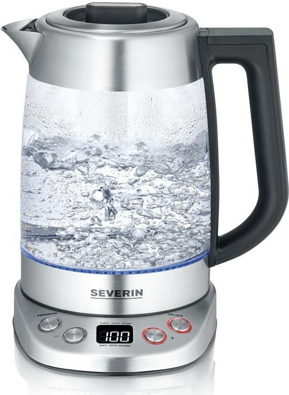 Çajnik elektrik, Severin WK 3480, 1.7L, qelq, argjendtë/zi/bardhë