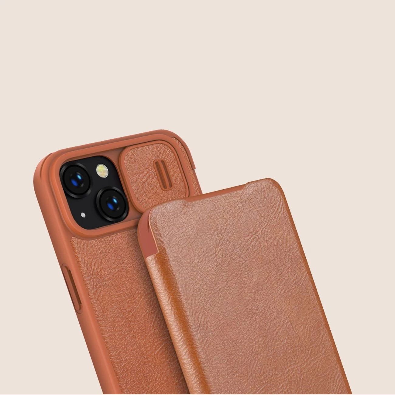 Mbështjellës Nillkin Qin Leather Pro Case për iPhone 14 Plus, me kapak dhe mbrojtje kamere, Kaltër