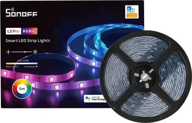 Shirit LED i mençur Sonoff L3 Pro, 5m, RGBIC, i bardhë