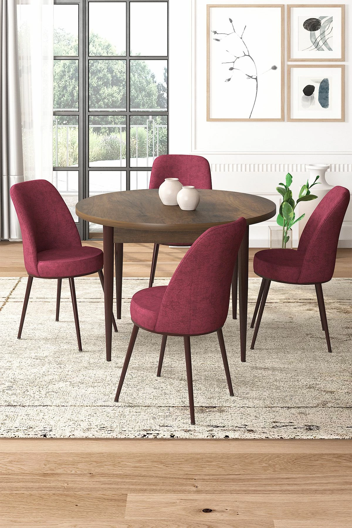 Tavolinë me karrige, 5 copë, Skye Decor, ngjyrë barok dhe burgundy