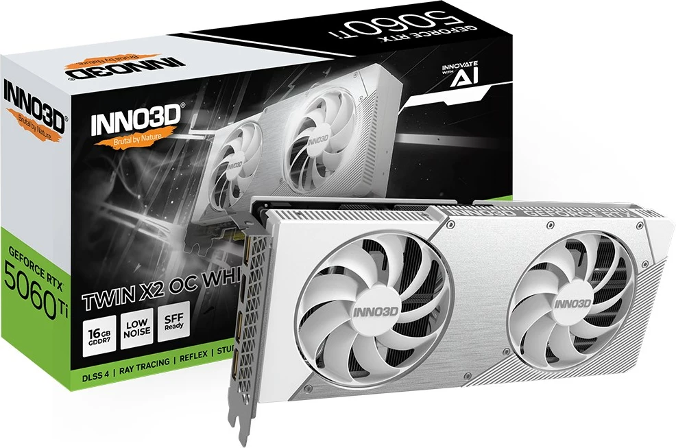 Kartelë grafike INNO3D GeForce RTX 5060 Ti TWIN X2 OC, 16 GB GDDR7, e bardhë