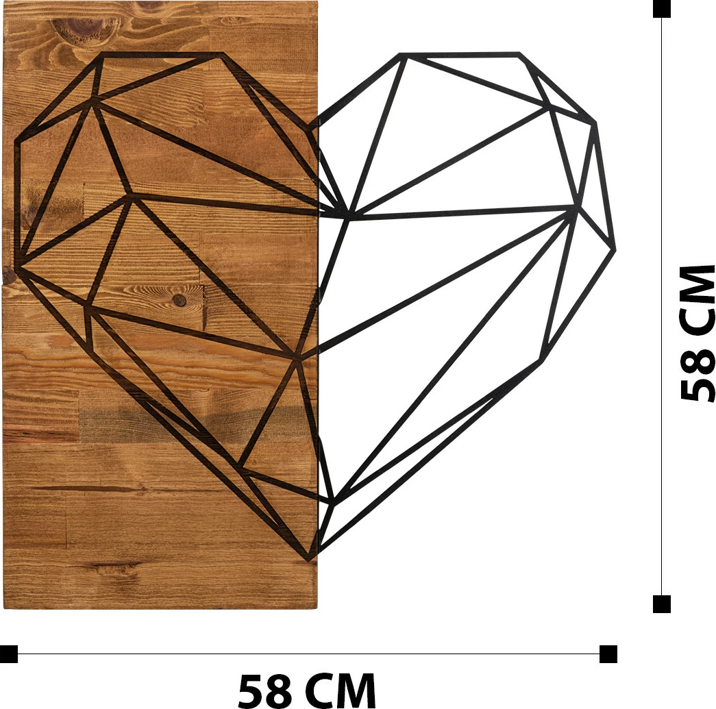 Aksesor dekorativ për mur, dru dhe metal, zemër, Wallity