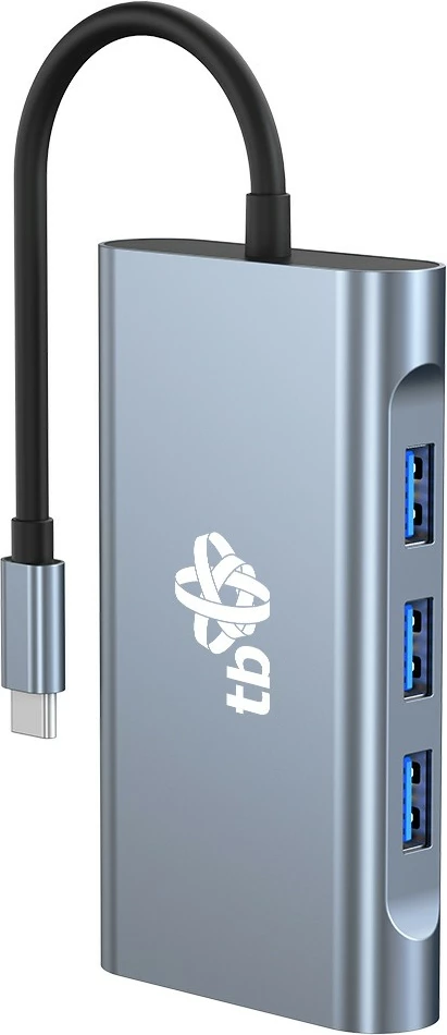 HUB Adapter TB AKTBXVA8W1UHVRJ, USB C 8-në-1, HDMIx2, VGA, RJ45, 3xUSB, Power Delivery, Grafit