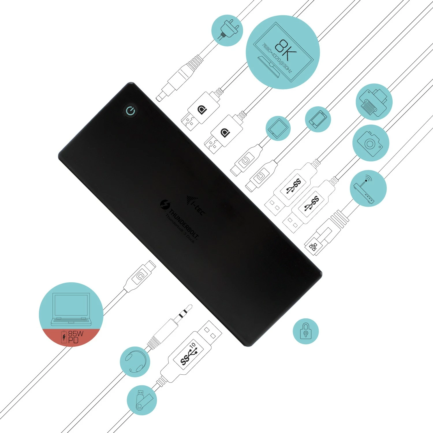 Docking station I-Tec Thunderbolt 3/USB-C Dual DisplayPort 4K, 85W, e zezë