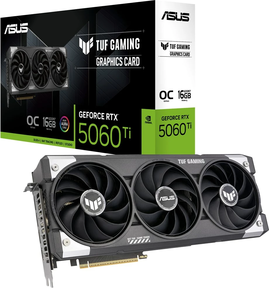 Kartë grafike ASUS TUF Gaming TUF-RTX5060TI-O16G-GAMING, NVIDIA GeForce RTX 5060 Ti, 16 GB GDDR7, e zezë