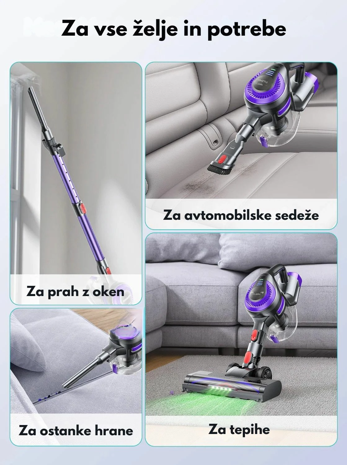 Fshesë vertikale pa kabllo Honiture Y10, 38 kPa, 500 W, bateri 22.2 V, 45 min, depo 1 L, HEPA 5-fazore, vjollcë/zi