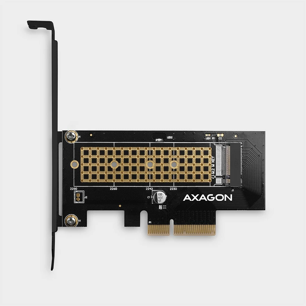 Adapter PCIe AXAGON PCEM2-N për SSD M.2 NVMe, me kapak standard dhe low-profile, i zi