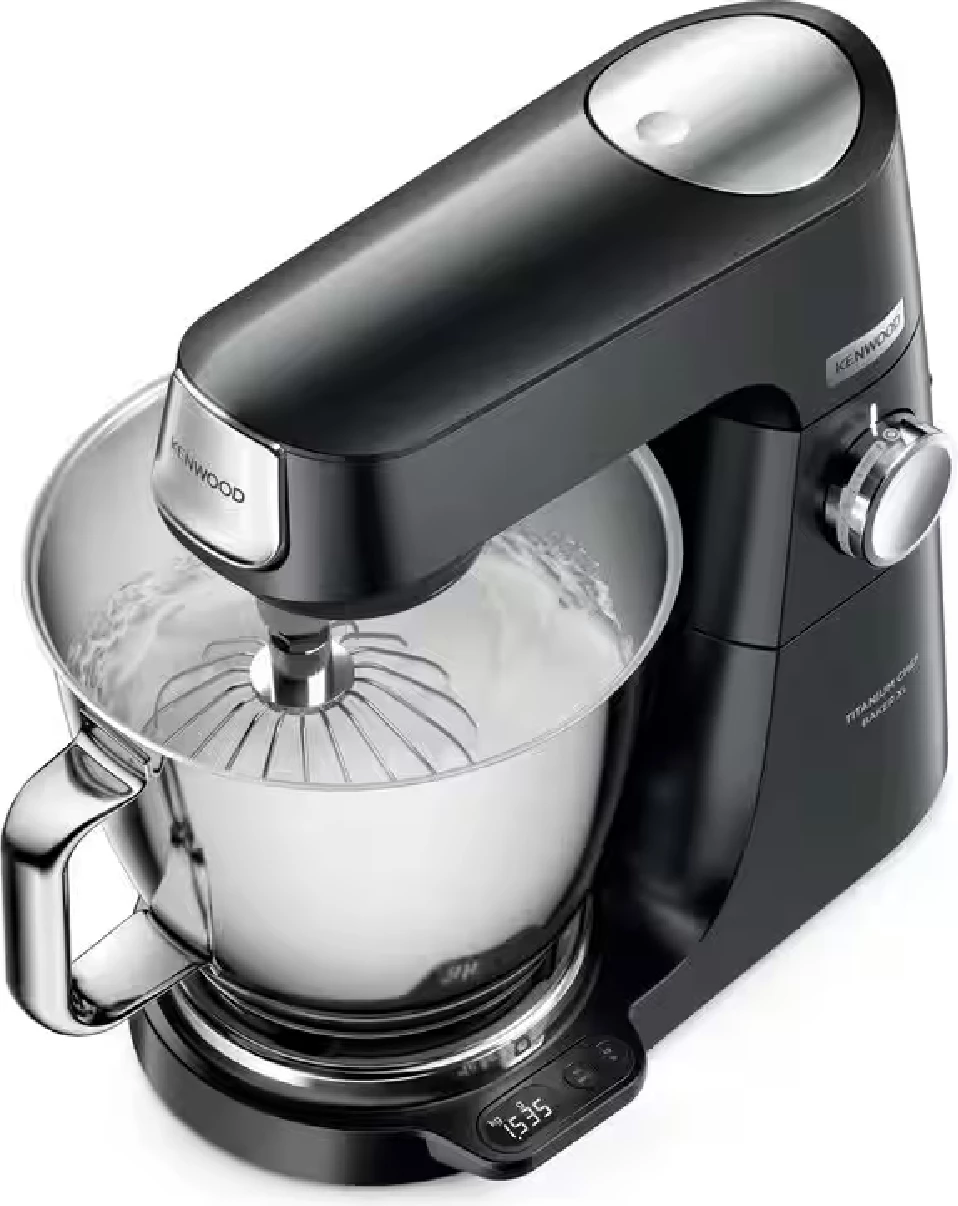 Mikser stacionar Kenwood KVL85.004BK 1200 W, peshore e integruar, 2 tasa inox 7 L + 5 L, me 4 vegla bazë, i zi