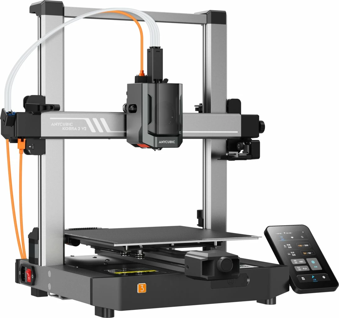 Printer 3D Anycubic Kobra 3 V2 FDM/FFF 255×255×260 mm 600 mm/s ekran me prekje 4.3\" kamerë 720p zi/gri