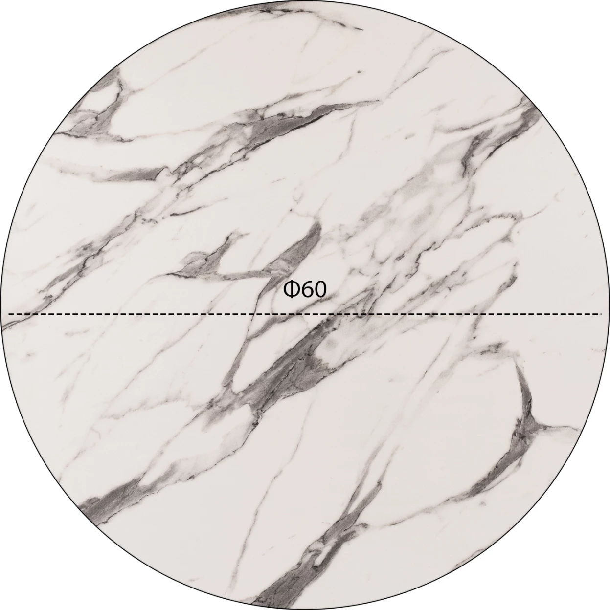 Sipërfaqe tavoline HPL, ngjyrë mermeri bardhë-gri, Φ60 cm, trashësi 12mm