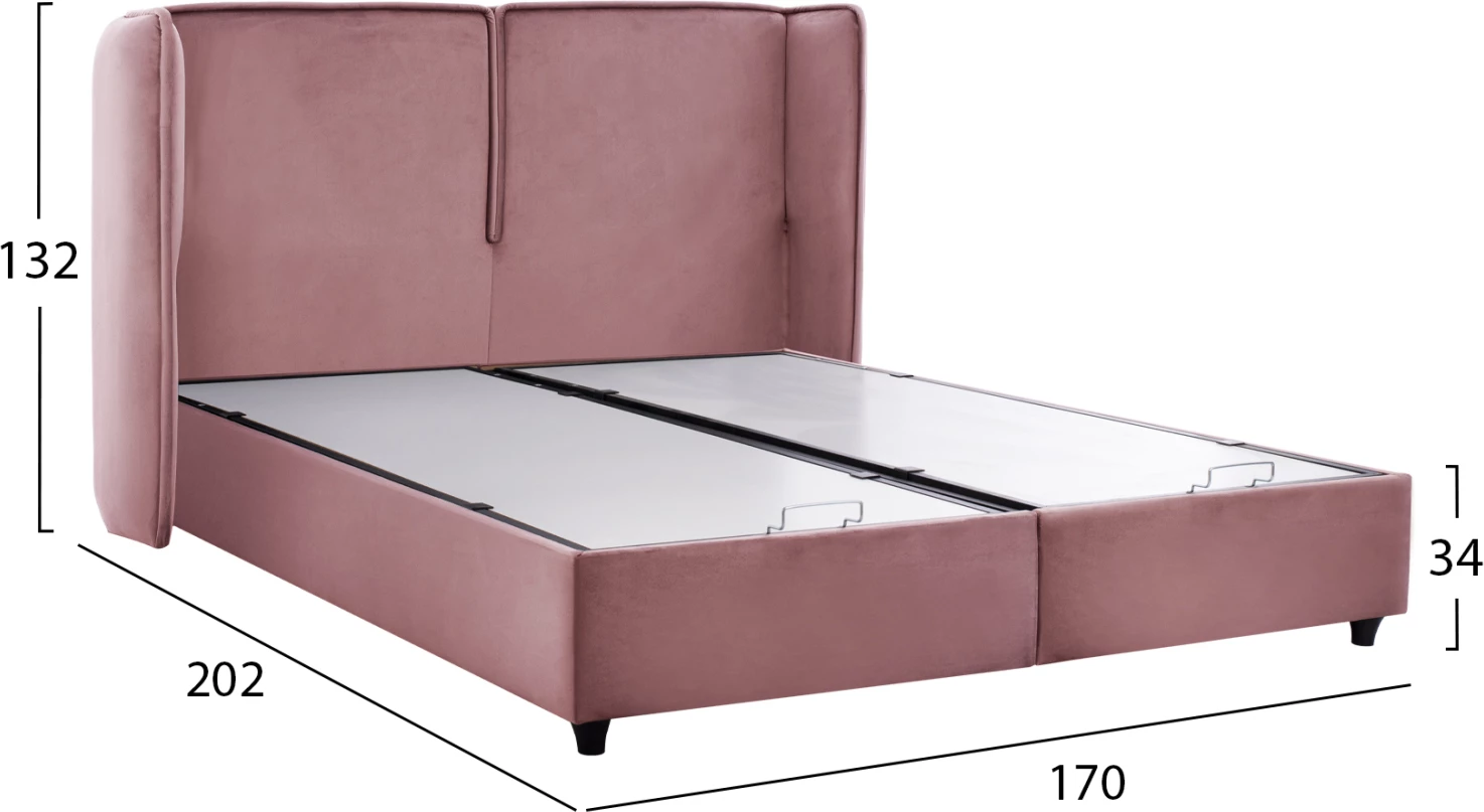 Krevat MARTINA, ngjyrë rozë e pluhurosur, me hapësirë ruajtjeje, 160x200