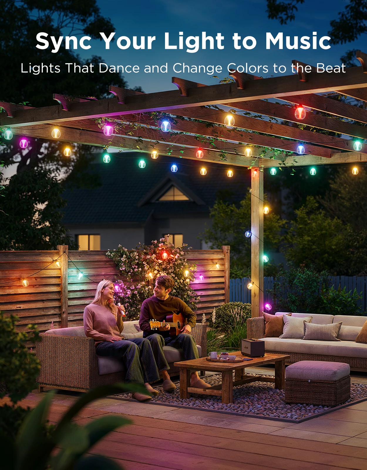 Varg dritash LED smart për jashtë Govee Outdoor Clear Bulb String Lights 48 ft (14.6 m) RGBWIC 1200 lm, transparente