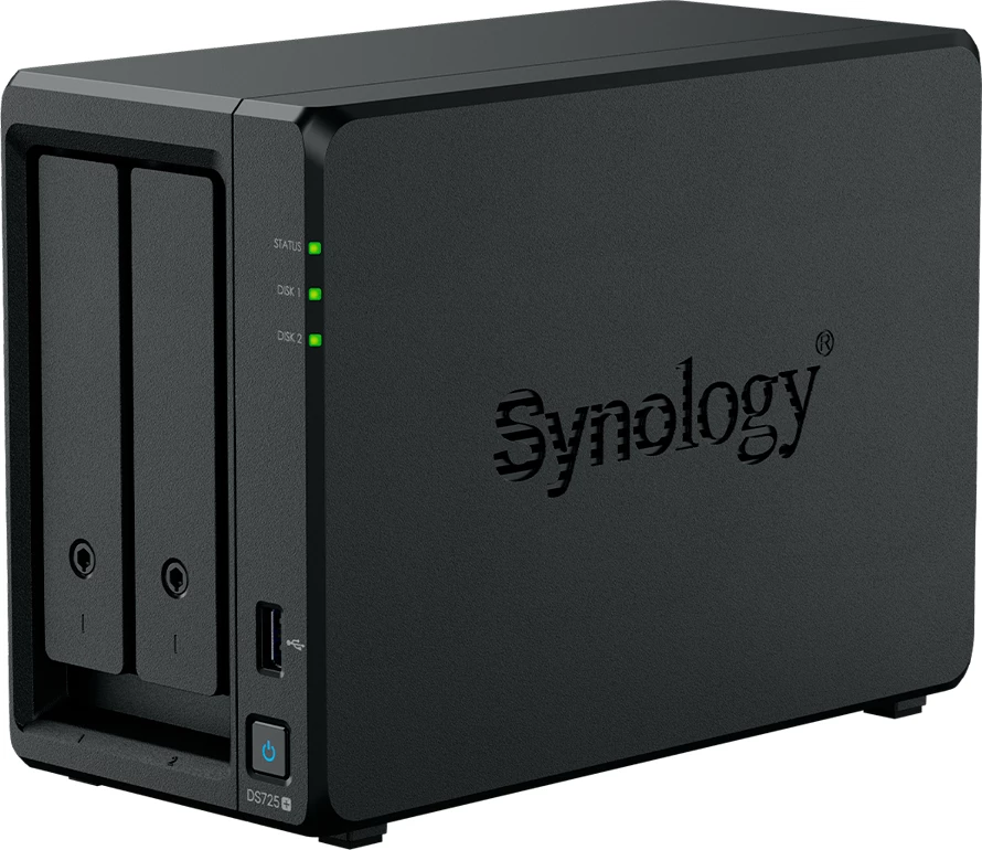 NAS Synology DS725+ 2-bay 3.5\"/2.5\" SATA, 2x M.2 NVMe, Ryzen R1600, 4GB DDR4 ECC, 2.5GbE, i zi