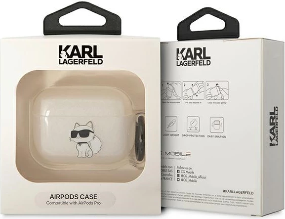 Mbështjellës Karl Lagerfeld KLAPHNCHTCT për AirPods Pro, Choupette, transparent, me unazë