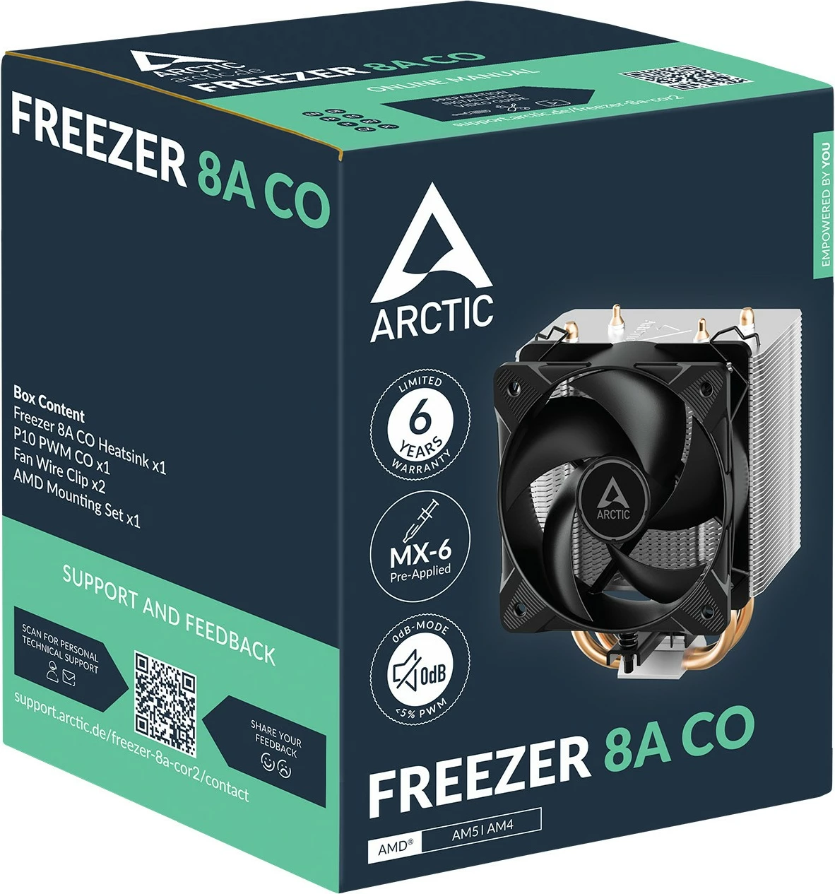 Ftohës ajri për procesor ARCTIC Freezer 8A CO, 2 ventilatorë 10cm, PWM, Socket AM4/AM5, alumini, zi