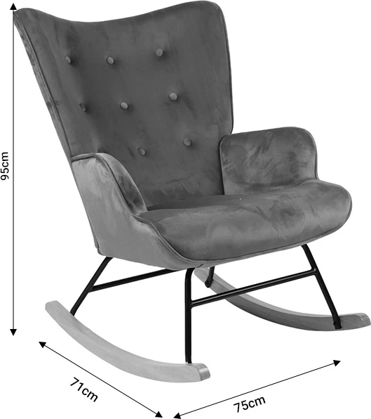 Karrige lëkundëse Georgia, pëlhurë, ngjyrë gri e errët-natyrale, 75x71x95cm