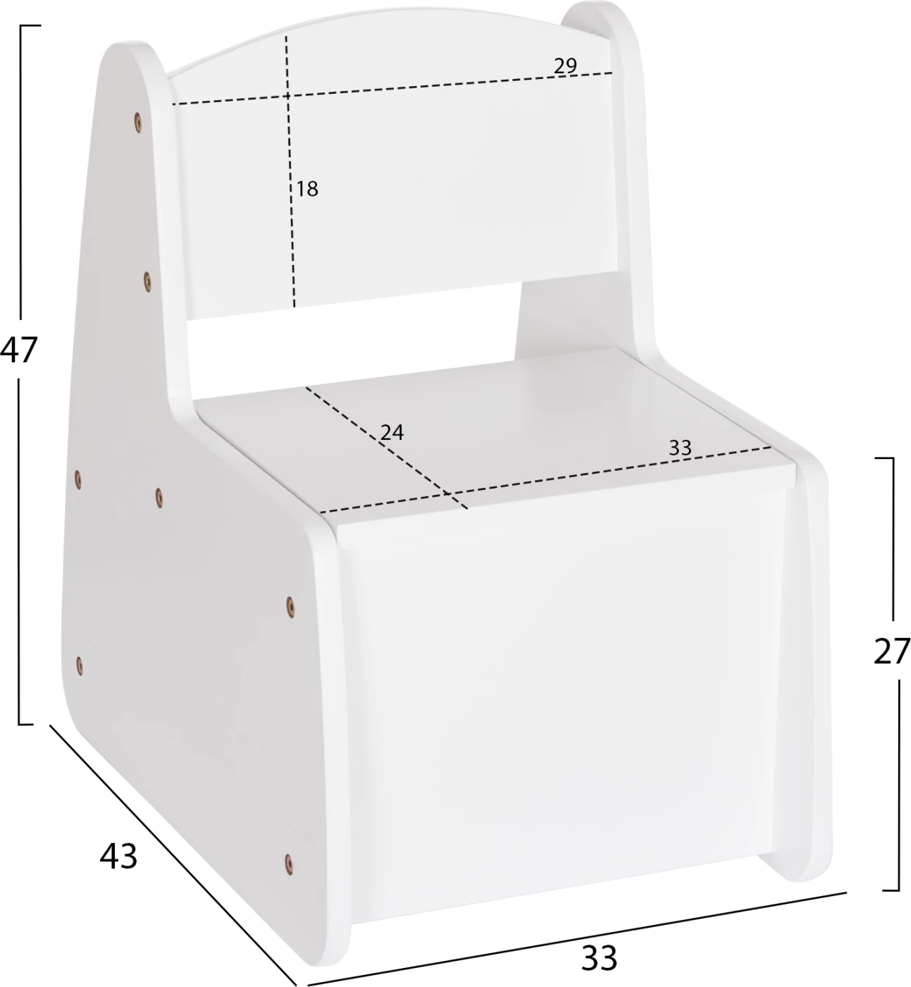 Karrige fëmijësh me hapësirë për ruajtje, model Ricki, dru i bardhë, FH18343.03, 33x43x47cm