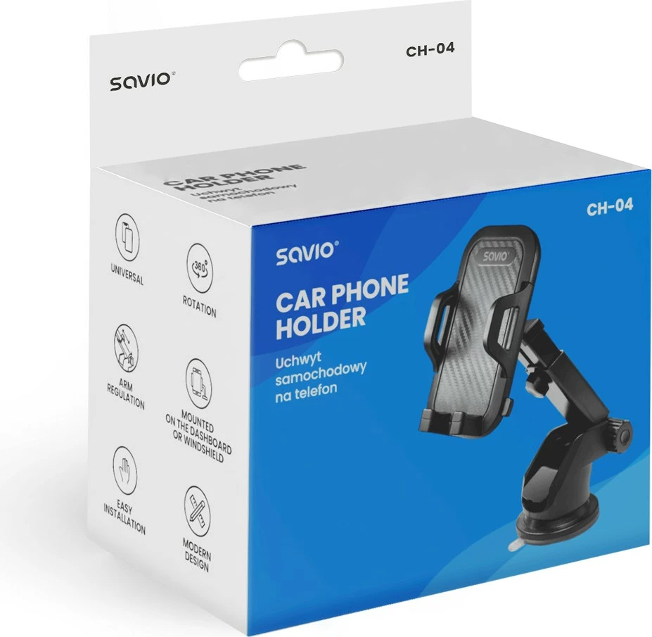 Mbajtës telefoni për veturë Savio CH-04, i zi