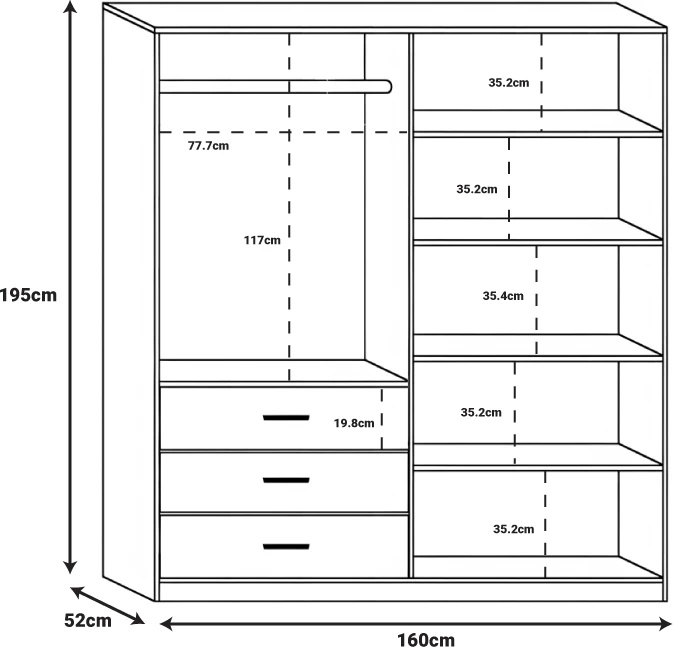 Dollap Sonlen, hije arre-qymyr, 160x52x195cm