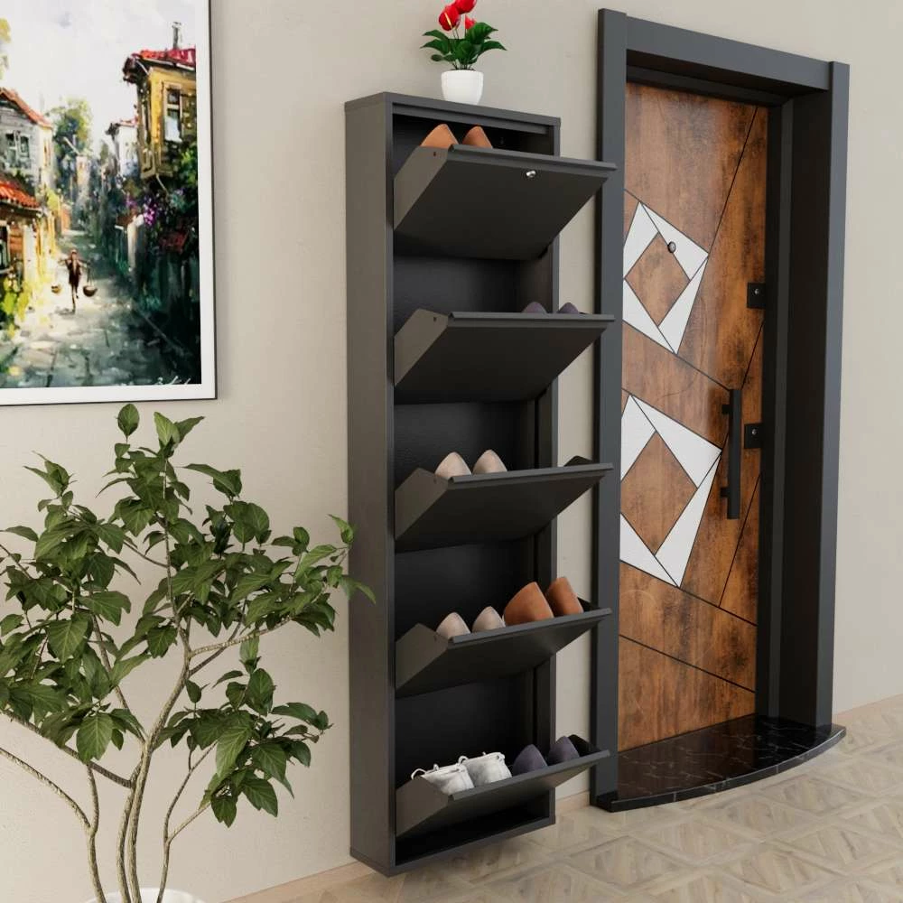 Dollap këpucësh metalik, 5 pjesë, ngjyrë antracit, Skye Decor