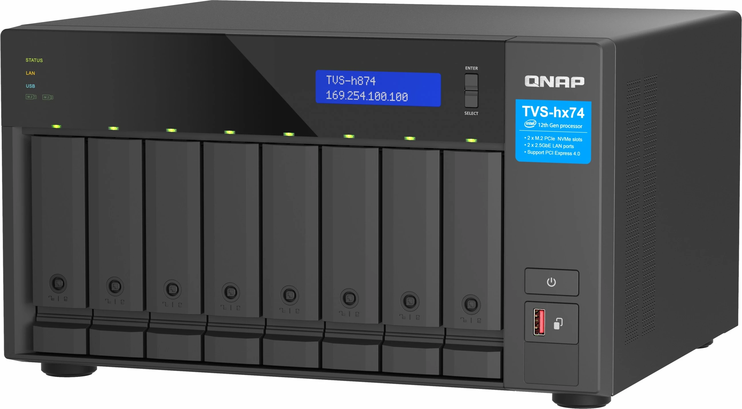 NAS QNAP TVS-H874T-I7-32G, Intel Core i7-12700, 8 vende, Thunderbolt 4, 32GB RAM, e zezë