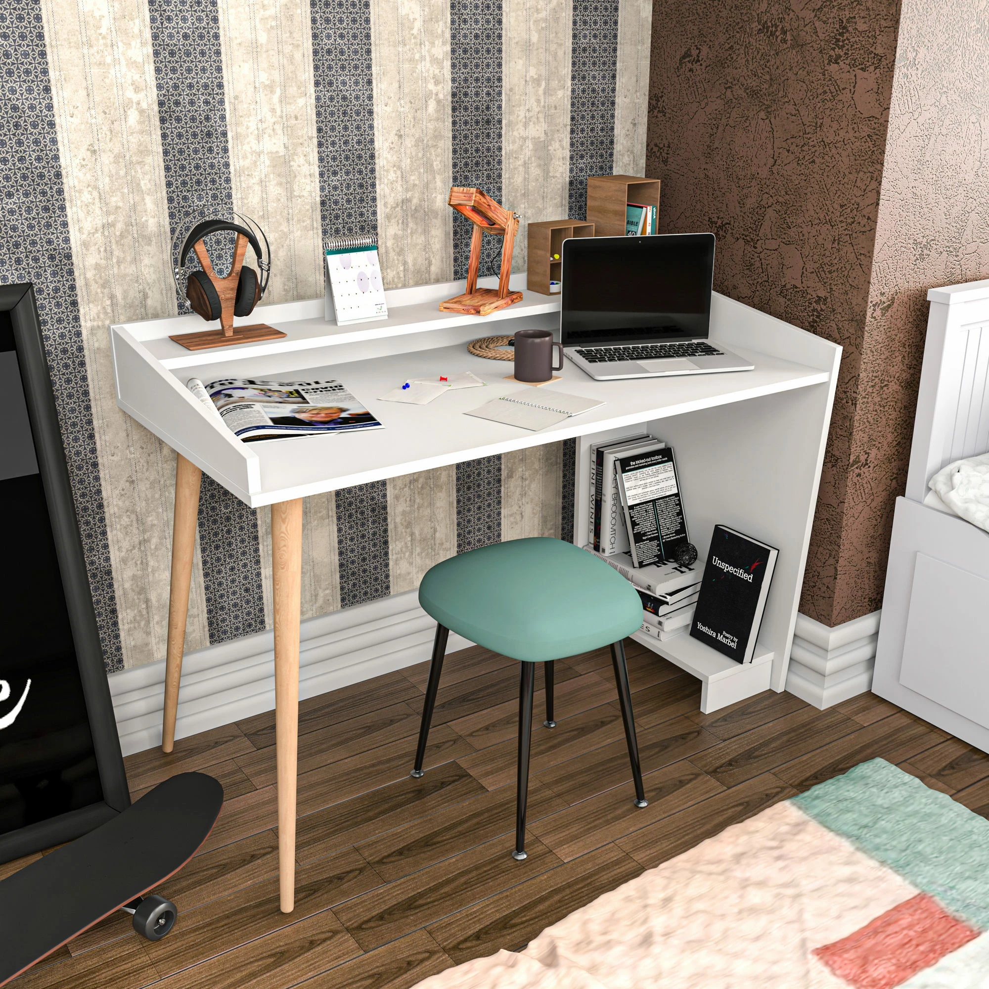 Tavolinë pune për studime, ngjyrë e bardhë, Skye Decor Vanessa