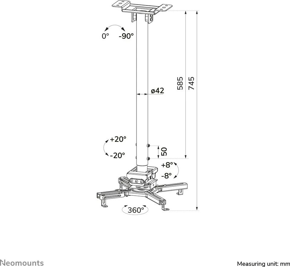 Mbajtës projektori Neomounts CL25-550BL1, tavan, lëvizje e plotë, 35 kg, e zezë