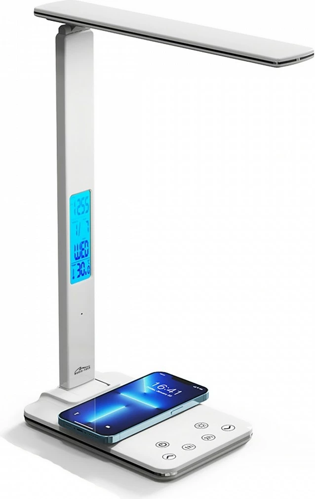 Llambë tavoline Media-Tech MT222 me karikues wireless, LED display, Bardhë