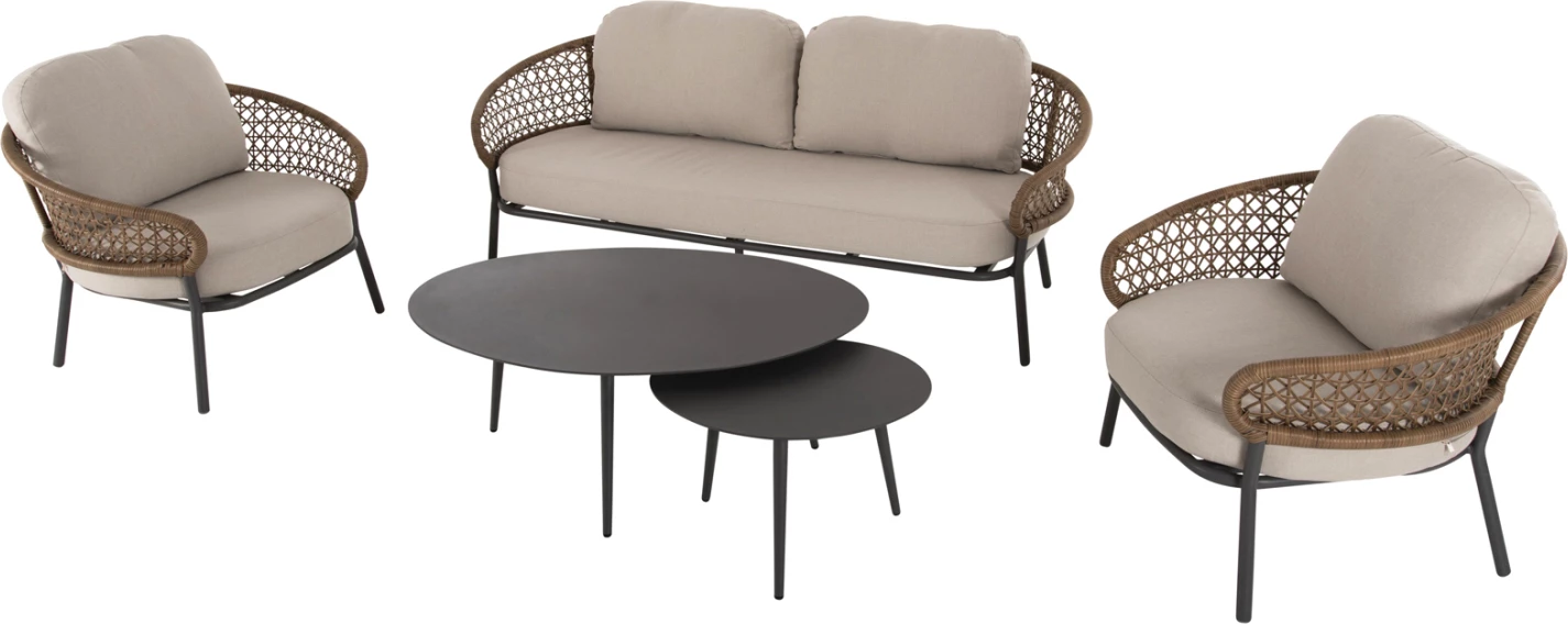 Set salloni për jashtë 5 pjesë BREY FH6079 alumini antracit-kaki PE ratan-bezh jastëkë