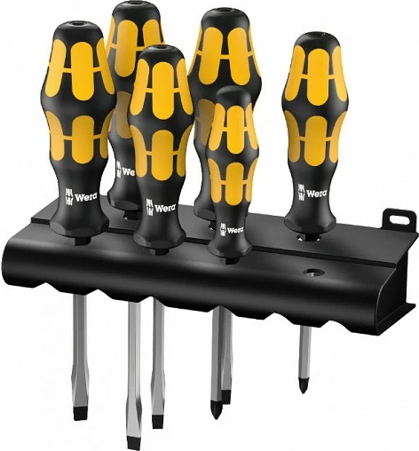 Set kaçavidash Wera 932 S/6, mbajtëse bitash, 6 copë, zi/verdhe