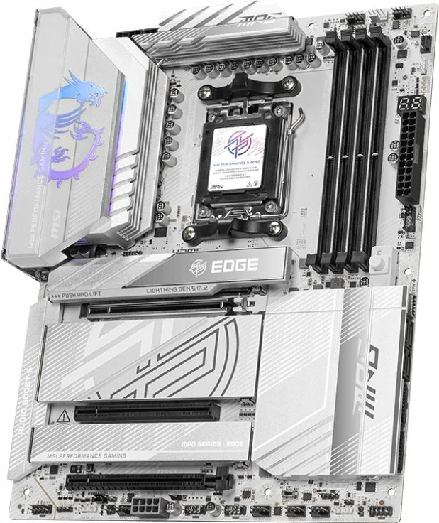 Pllakë amë MSI MPG X870E EDGE TI WIFI, ATX, DDR5, Wi‑Fi 7, PCIe 5.0, USB4, argjend-e bardhë